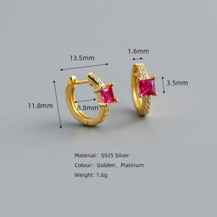 Anyco Earrings Gold Plated Purple Luxury Square CZ Round Ear Buckle  For Women Girl Teen Chic Fashion Stylish Accessories Jewelry Gifts