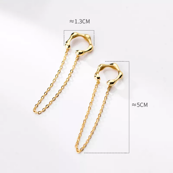 Anyco Fashion Earrings Gold 925 Sterling Silver Punk Cuban Link Chain Bamboo Tassel Ear Cuffs Simple Bohemian Ear Clip Jewelry