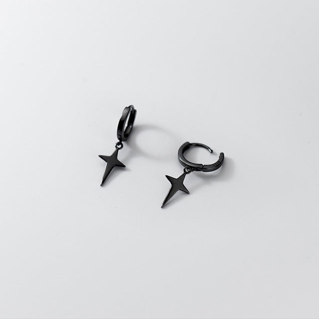 Anyco Fashion Earrings Black 925 Sterling Silver Rock Men's Hanging Simple Black CCross Women Jewelry Accessories