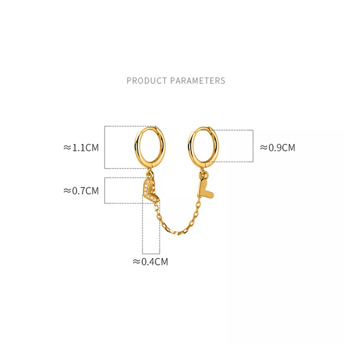 Anyco Fashion Earrings Gold 925 Sterling Silver Unique Love Heart Chain Charm for Women Bohemian Fine Party Ear Buckle Jewelry