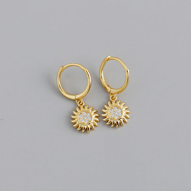 Anyco Earrings Gold Plated Rock Punk Round Zircon Sunflower Stud For Women Girl Teen Elegant Perfect Fashion Stylish Accessories Jewelry Gifts