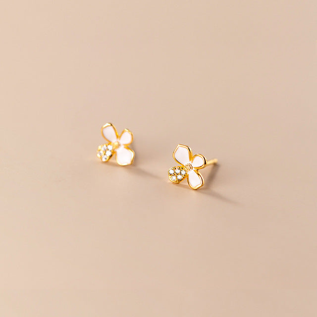 Anyco Fashion Earrings Gold Plated 925 Sterling Silver Cute White Flower Stud for Women Teen Girl Jewelry Gift