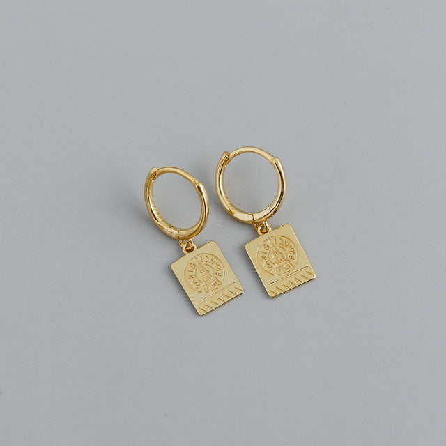 Anyco Earrings Gold Plated Punk Retro Geometric Square Tower Stud For Women Girl Teen Elegant Fashion Stylish Accessories Jewelry Gifts