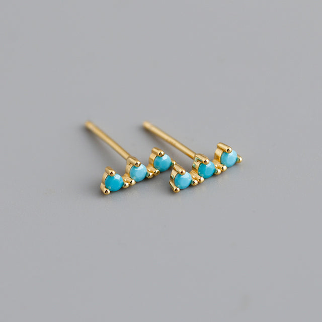 Anyco Earrings Gold Plated Blue Turquoise Zircon Strip Geometric Bar Stud For Women Girl Teen Perfect Fashion Stylish Accessories Jewelry Gifts