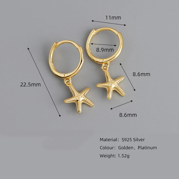 Anyco Earrings Gold Plated Simple Bohemian Summer Beach Ocean Starfish Stud For Women Girl Teen Chic Fashion Stylish Accessories Jewelry Gifts