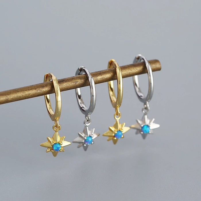 Anyco Earrings Sterling Silver Charms Blue Opal Radiance Star Boho Drop For Women Girl Teen Chic Fashion Stylish Accessories Jewelry Gifts