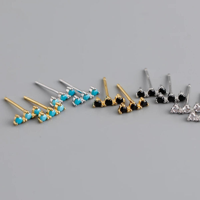 Anyco Earrings Gold Plated Blue Turquoise Zircon Strip Geometric Bar Stud For Women Girl Teen Perfect Fashion Stylish Accessories Jewelry Gifts