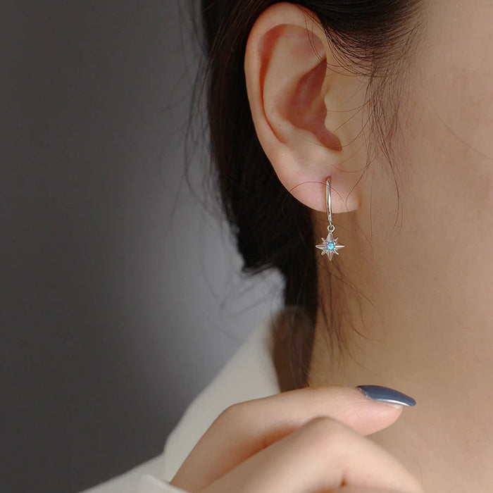 Anyco Earrings Sterling Silver Charms Blue Opal Radiance Star Boho Drop For Women Girl Teen Chic Fashion Stylish Accessories Jewelry Gifts