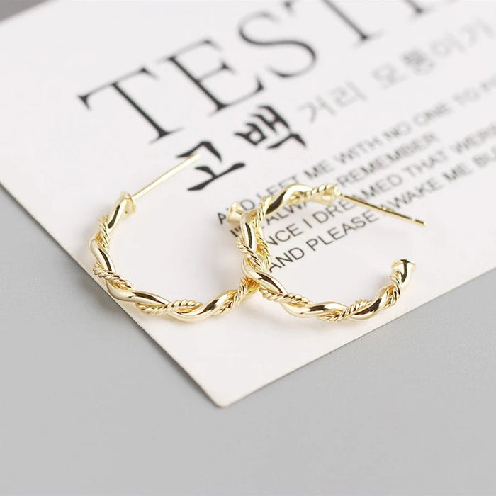 Anyco Earrings Gold Plated Bohemian Minimalist Endless Circle Twist Stud For Women Girl Teen Fashion Stylish Accessories Jewelry Gifts