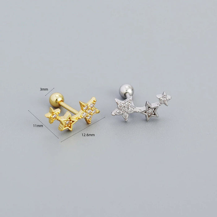 Anyco Earrings Gold Plated Screw Beads Chic Gold Star Zircon Stud For Women Girl Teen Fashion Stylish Accessories Jewelry Gifts