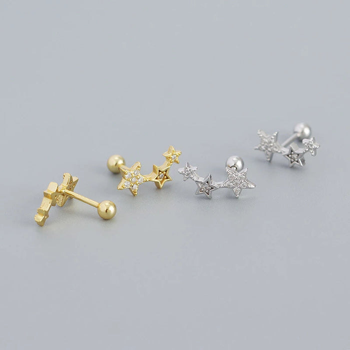 Anyco Earrings Gold Plated Screw Beads Chic Gold Star Zircon Stud For Women Girl Teen Fashion Stylish Accessories Jewelry Gifts