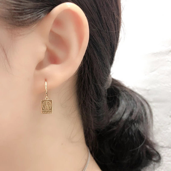 Anyco Earrings Gold Plated Punk Retro Geometric Square Tower Stud For Women Girl Teen Elegant Fashion Stylish Accessories Jewelry Gifts