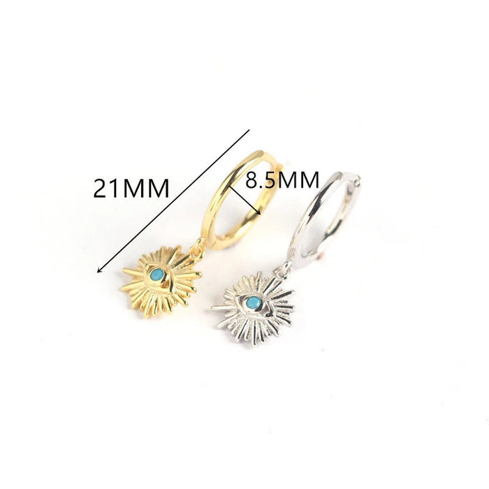 Anyco Earrings Gold Plated Geometric Blue Zircon Cute Eye Stud For Women Girl Teen Perfect Elegant Fashion Stylish Accessories Jewelry Gifts