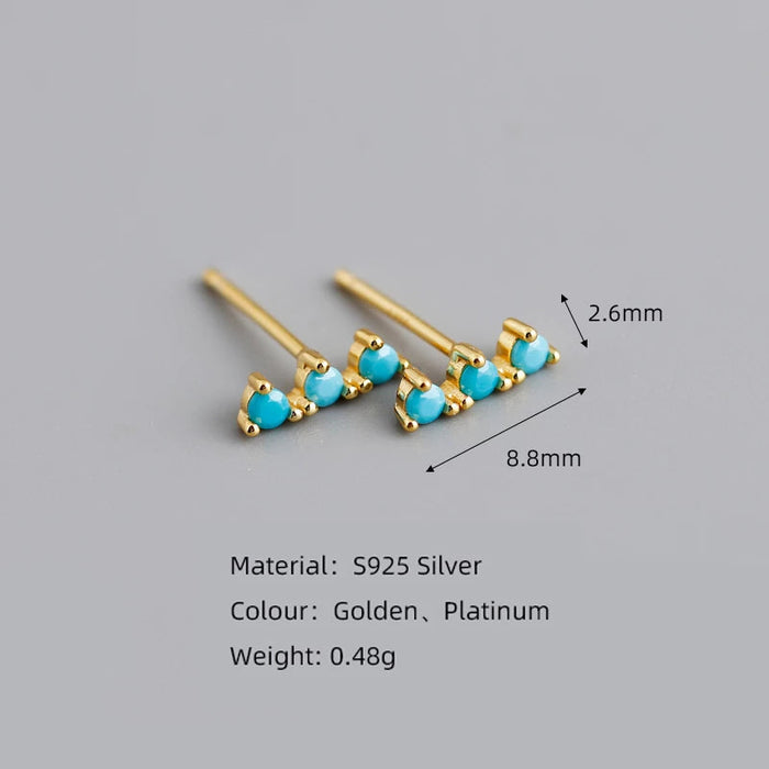 Anyco Earrings Gold Plated Blue Turquoise Zircon Strip Geometric Bar Stud For Women Girl Teen Perfect Fashion Stylish Accessories Jewelry Gifts