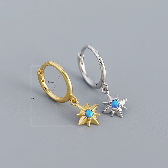 Anyco Earrings Sterling Silver Charms Blue Opal Radiance Star Boho Drop For Women Girl Teen Chic Fashion Stylish Accessories Jewelry Gifts