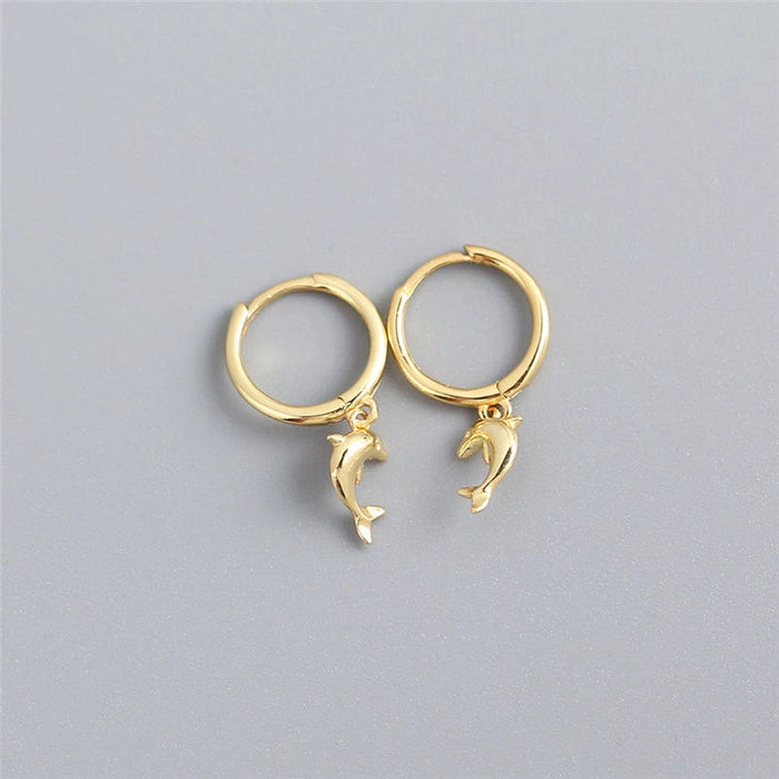 Anyco Earrings Gold Plated Cute Romantic Dolphin Love Ball Animal Stud For Women Girl Teen Chic Fashion Stylish Accessories Jewelry Gifts