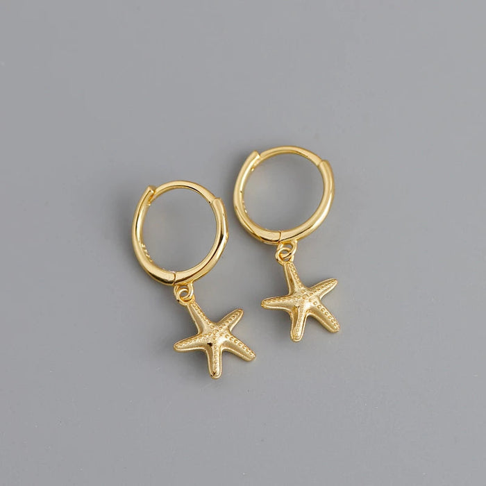 Anyco Earrings Gold Plated Simple Bohemian Summer Beach Ocean Starfish Stud For Women Girl Teen Chic Fashion Stylish Accessories Jewelry Gifts