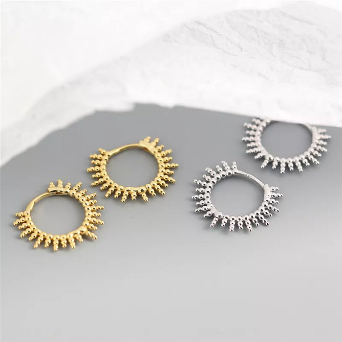 Anyco Earrings Sterling Silver Geometric Small Beads Circle Stud For Women Girl Fashion Stylish Rock Punk Accessories Jewelry Gifts