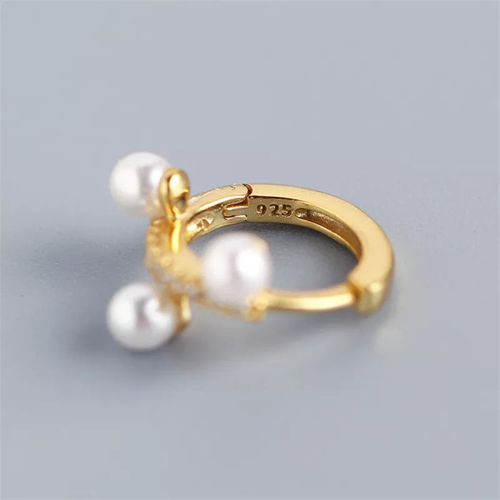 Anyco Earrings Gold Plated Minimalist Pave Zircon Round Freshwater Pearl Bohemian For Women Girl Fashion Stylish Rock Accessories Jewelry Gifts