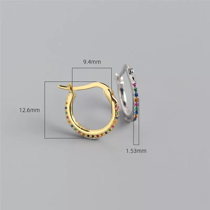 Anyco Earrings Gold Plated Minimalist Round Rainbow CZ Zircon Hoops Crystal Huggies For Women Girl Fashion Stylish Accessories Jewelry Gifts