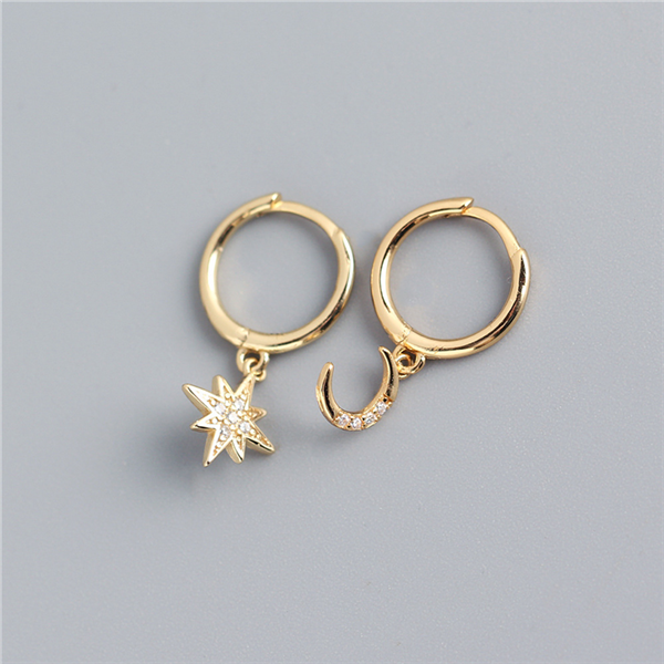 Anyco Earrings Gold Plated Creative Asymmetric Star Moon Ear Stud For Women Girl Fashion Stylish Rock Punk Accessories Jewelry Gifts