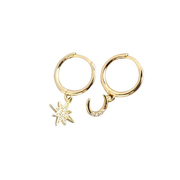 Anyco Earrings Gold Plated Creative Asymmetric Star Moon Ear Stud For Women Girl Fashion Stylish Rock Punk Accessories Jewelry Gifts