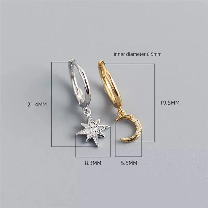 Anyco Earrings Gold Plated Creative Asymmetric Star Moon Ear Stud For Women Girl Fashion Stylish Rock Punk Accessories Jewelry Gifts