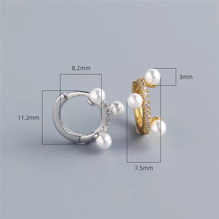 Anyco Earrings Gold Plated Minimalist Pave Zircon Round Freshwater Pearl Bohemian For Women Girl Fashion Stylish Rock Accessories Jewelry Gifts