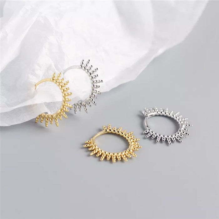 Anyco Earrings Sterling Silver Geometric Small Beads Circle Stud For Women Girl Fashion Stylish Rock Punk Accessories Jewelry Gifts