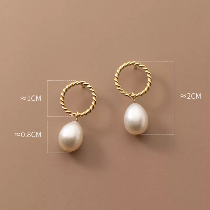 Anyco Fashion Earrings Gold 925 Sterling Silver Hoop Twist Hanging Natural Baroque Pearl Drop for Women Classic Charms Party Jewelry