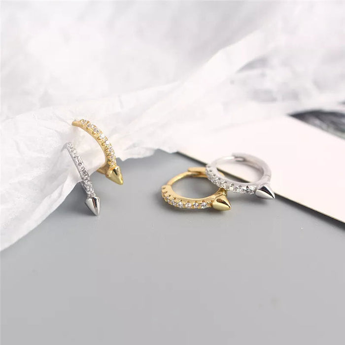 Anyco Earrings Gold Plated Single Short Spike Eternity Clicker For Women Girl Teen Elegant PerfectFashion Stylish Accessories Jewelry Gifts