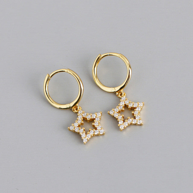 Anyco Earrings Gold Plated Pave Crystal Zircon Hollow Star Chic For Women Teen Girl Fashion Stylish Accessories Jewelry Gifts