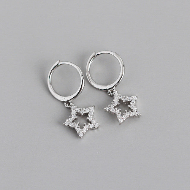 Anyco Earrings Sterling Silver Pave Crystal Zircon Hollow Star Chic For Women Teen Girl Fashion Stylish Accessories Jewelry Gifts