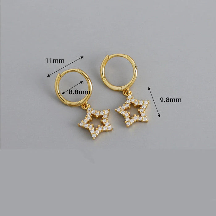 Anyco Earrings Sterling Silver Pave Crystal Zircon Hollow Star Chic For Women Teen Girl Fashion Stylish Accessories Jewelry Gifts