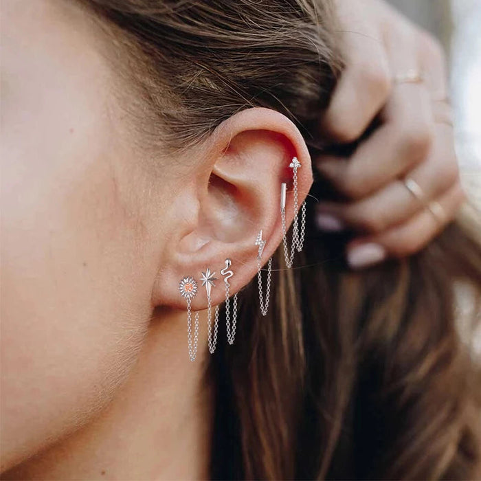 Anyco Earrings Sterling Silver Geometric Cute Icons Tassel Ear Line Stud For Women Teen Fashion Stylish Accessories Jewelry Gifts Strip