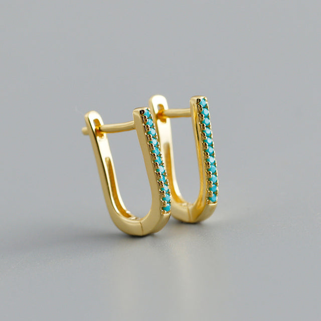 Anyco Earrings Gold Plated Charms Bohemian Blue Zircon U Shaped Ear Buckle For Women Girl Teen Fine Fashion Stylish Accessories Jewelry Gifts