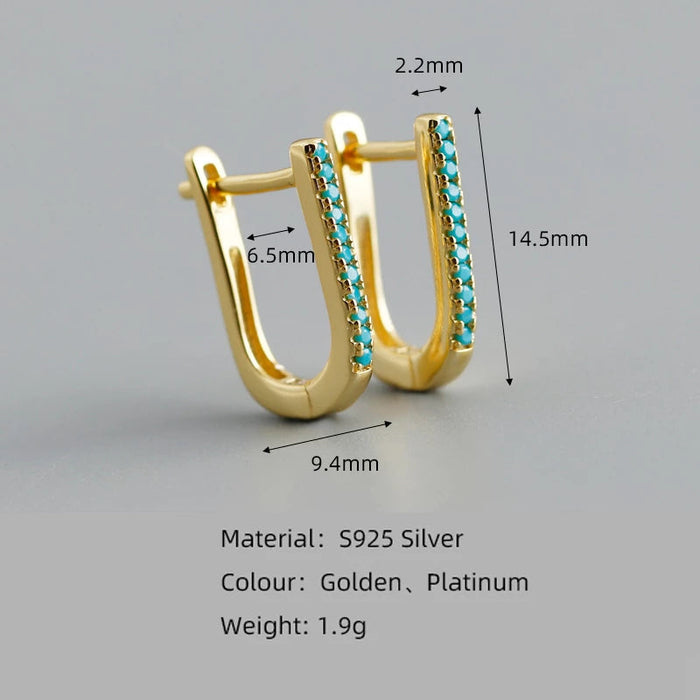 Anyco Earrings Gold Plated Charms Bohemian Blue Zircon U Shaped Ear Buckle For Women Girl Teen Fine Fashion Stylish Accessories Jewelry Gifts