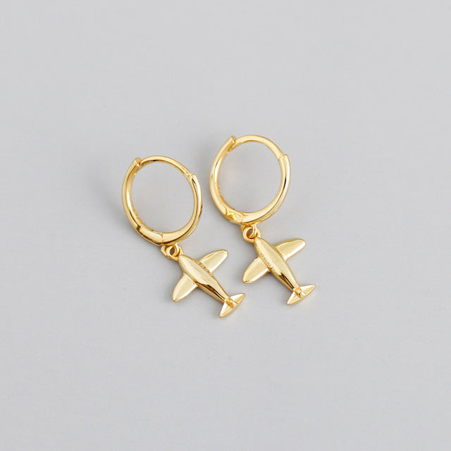 Anyco Earrings Gold Plated Cute 3D Aircraft Airplane Hanging Stud For Women Girl Perfect Fashion Stylish Accessories Jewelry Gifts