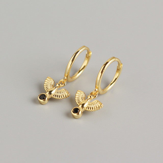 Anyco Earrings Gold Plated New Classic Pave Black Agate Peace Dove Stud For Women Girl Teen Fashion Stylish Accessories Jewelry Gifts