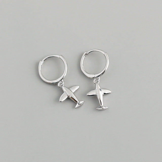 Anyco Earrings Sterling Silver Cute 3D Aircraft Airplane Hanging Stud For Women Girl Perfect Fashion Stylish Accessories Jewelry Gifts