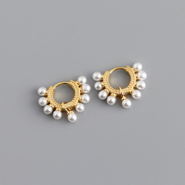 Anyco Earrings Gold Plated Bohemian Round Synthetic Pearl Stud For Women Girl Teen Elegant Fashion Stylish Accessories Jewelry Gifts