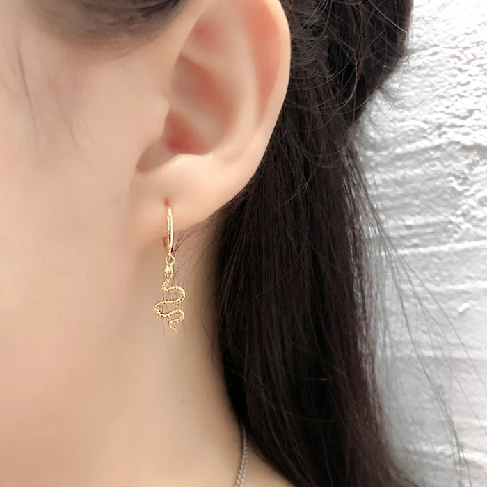 Anyco Earrings Big Gold Plated Cute Chic Punk Long Bohemian Snake Stud For Women Girl Teen Fashion Stylish Accessories Jewelry Gifts