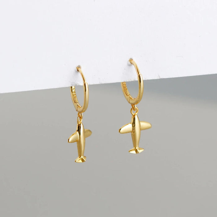 Anyco Earrings Gold Plated Cute 3D Aircraft Airplane Hanging Stud For Women Girl Perfect Fashion Stylish Accessories Jewelry Gifts