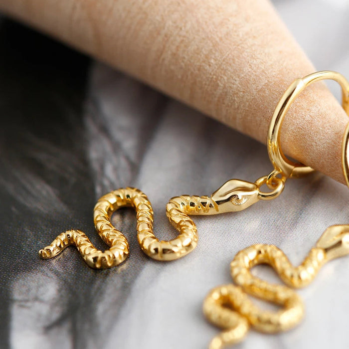 Anyco Earrings Big Gold Plated Cute Chic Punk Long Bohemian Snake Stud For Women Girl Teen Fashion Stylish Accessories Jewelry Gifts