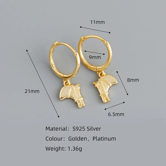 Anyco Earrings Gold Plated Luxury Creative Horse Head Tassel Stud For Women Girl Teen Elegant Perfect Fashion Stylish Accessories Jewelry Gifts