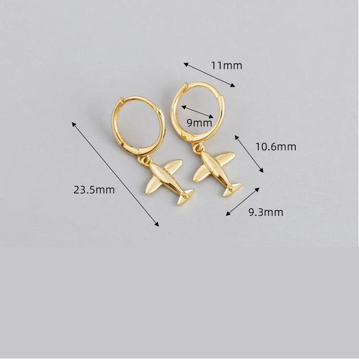 Anyco Earrings Gold Plated Cute 3D Aircraft Airplane Hanging Stud For Women Girl Perfect Fashion Stylish Accessories Jewelry Gifts