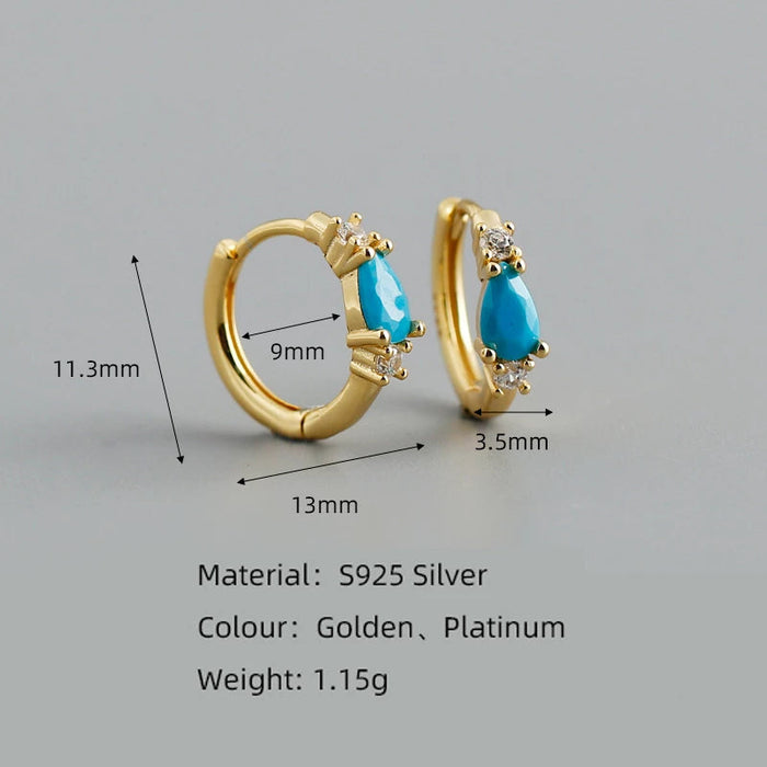 Anyco Earrings Gold Plated Bohemian Blue Geometric Zircon Hoop For Women Girl Teen Fine Fashion Stylish Accessories Jewelry Gifts