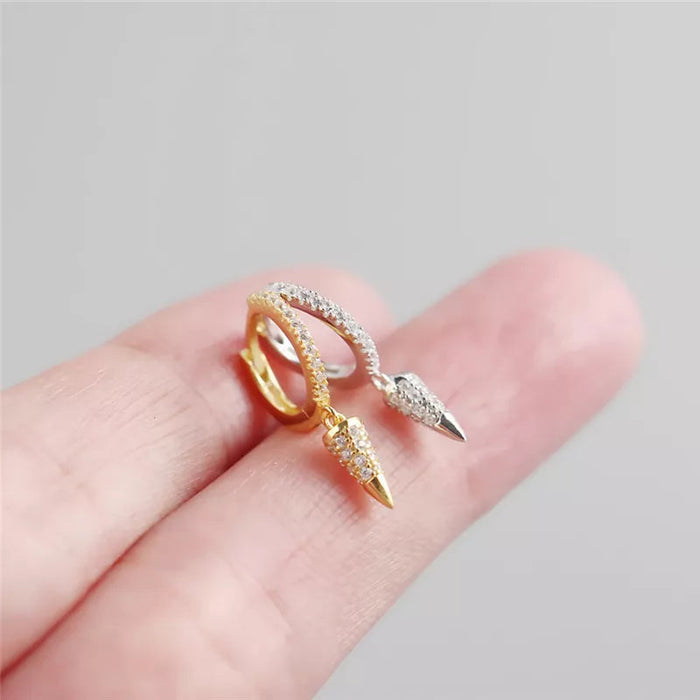 Anyco Earrings Gold Plated Luxury Pave Zircon Cone French Style Ear For Women Girl Teen Fashion Stylish Rock Accessories Jewelry Gifts