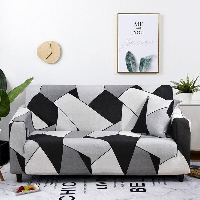 Anyhouz 1 Seater Sofa Cover Black White Geometric Style and Protection For Living Room Sofa Chair Elastic Stretchable Slipcover