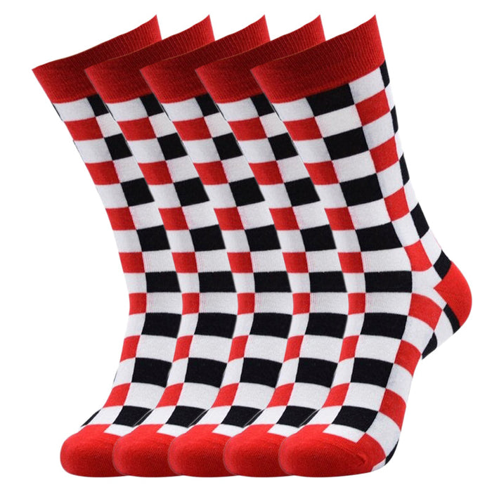 Anysox 5 Pairs Size 5-14 Fashion Socks Novelty Skateboard Squares Black and White Pattern Cotton for Women Red